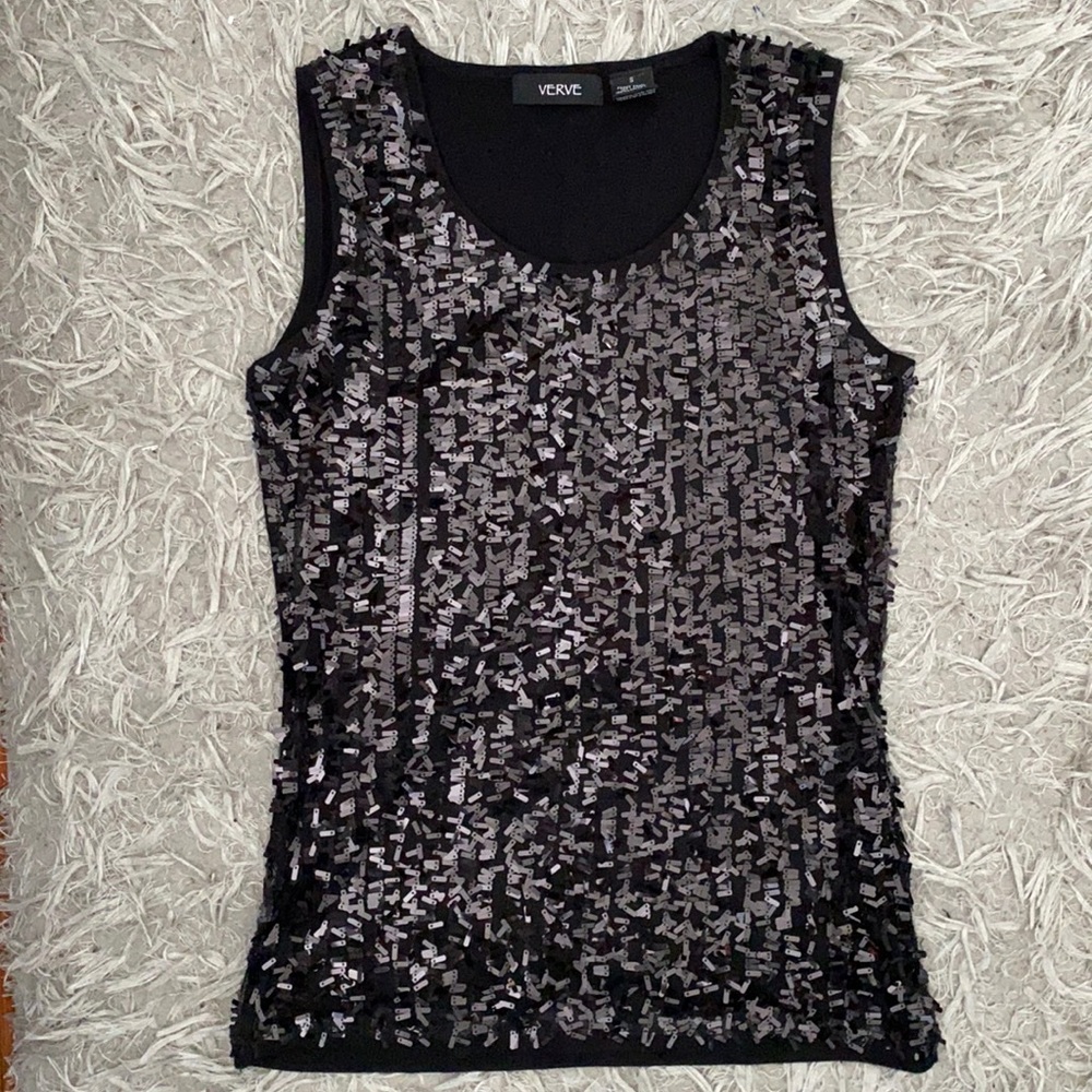 Black Sequin Tank Top